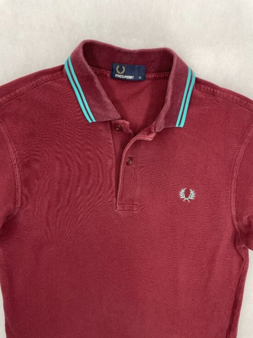Fred Perry Vintage Twin Tipped Polo Shirt Burgundy Teal Fits Men's XS - Picture 2 of 8
